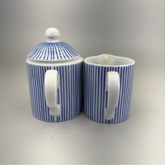 Fitz and Floyd Les Bands Blue and White Striped Sugar Creamer Set - Picture 8 of 15